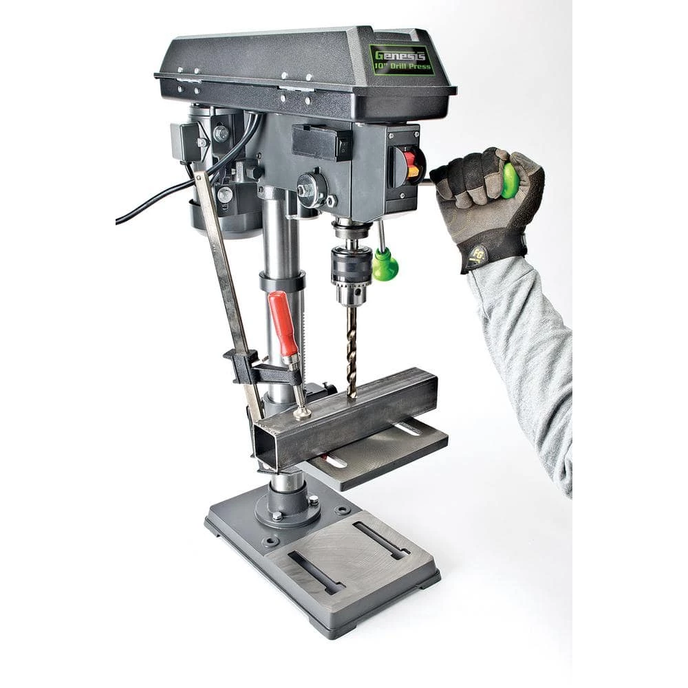 4.1-Amp 10 in. 5-Speed Drill Press with 5/8 in. Chuck, Work Light, and Table Rotatable 360° and Tiltable 45° by GENESIS - Image 5
