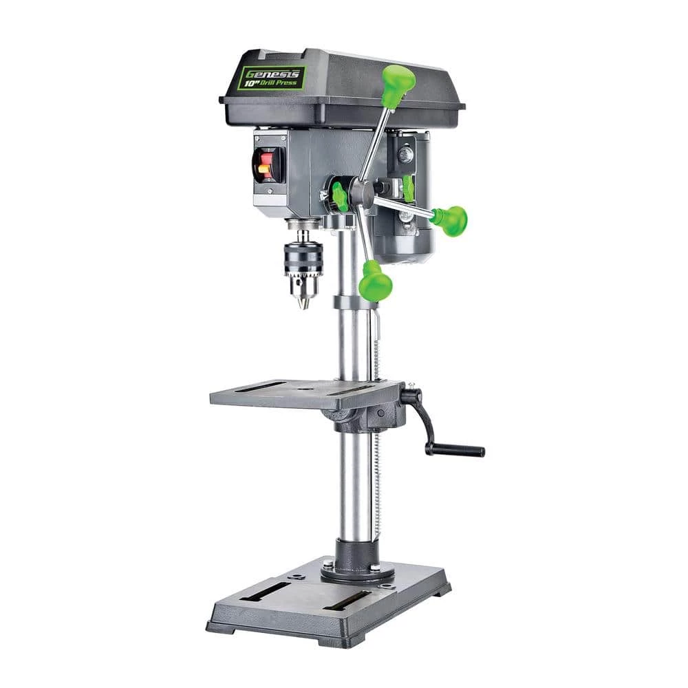 4.1-Amp 10 in. 5-Speed Drill Press with 5/8 in. Chuck, Work Light, and Table Rotatable 360° and Tiltable 45° by GENESIS