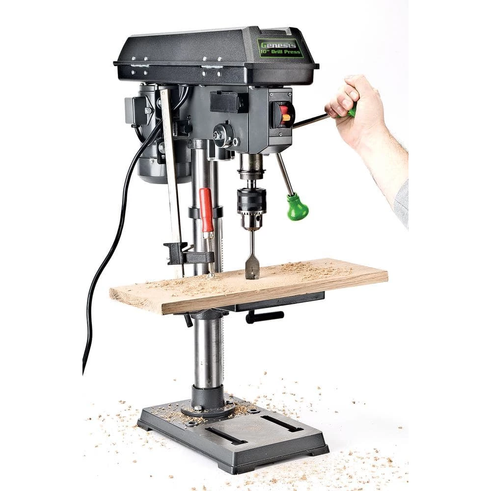 4.1-Amp 10 in. 5-Speed Drill Press with 5/8 in. Chuck, Work Light, and Table Rotatable 360° and Tiltable 45° by GENESIS - Image 4