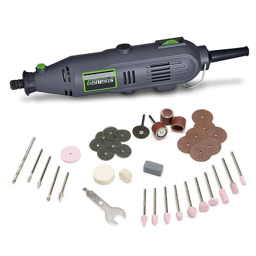 1 Amp Variable Speed Rotary Tool with Spindle Lock, 40 Universal Accessories and Storage Case by GENESIS