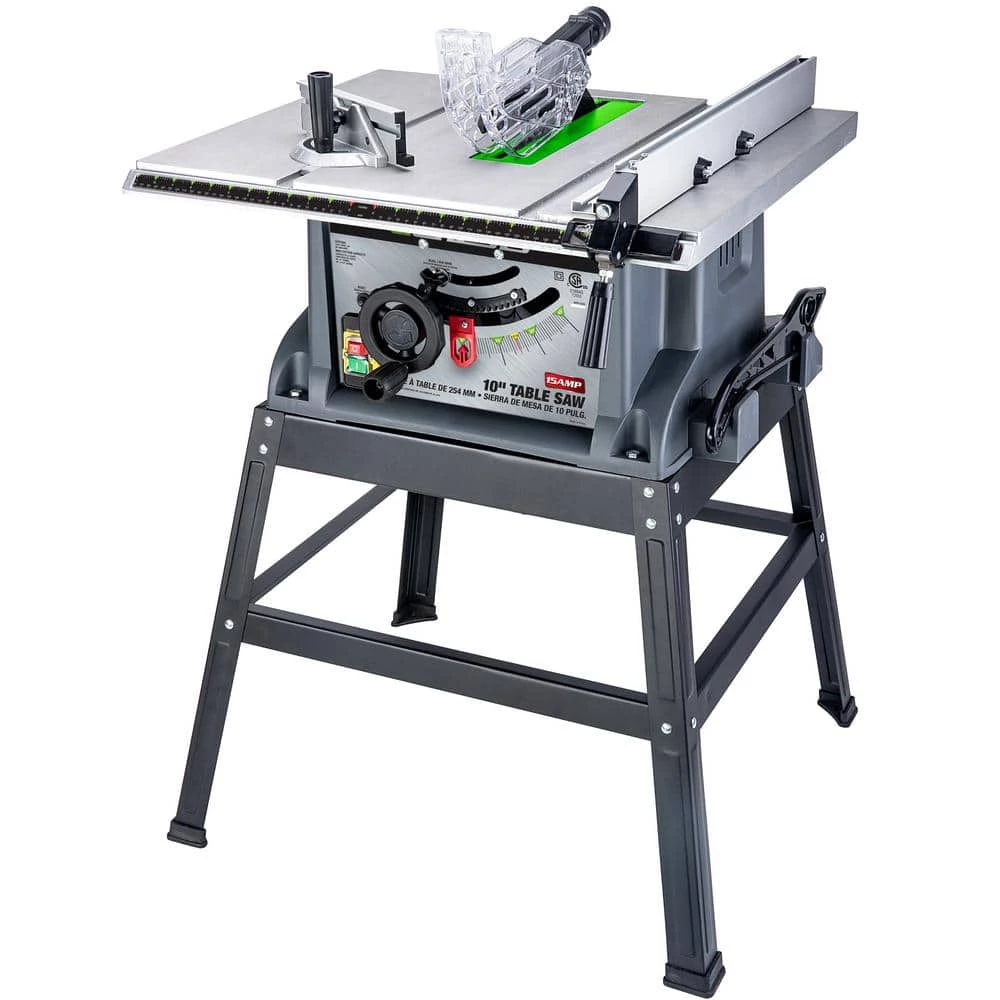 10 in. 15 Amp Table Saw with Metal Stand, Miter Gauge, Push Stick and Rip Fence by GENESIS