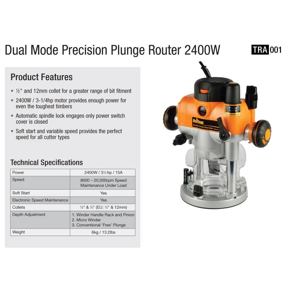 110-Volt 3.25 HP Precision Dual Mode Router with Plunge by Triton - Image 2