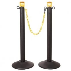 US Weight ChainBoss Stanchion with 10 ft. of Yellow Plastic Chain and Solar Yellow Lights - Fillable Base by USW