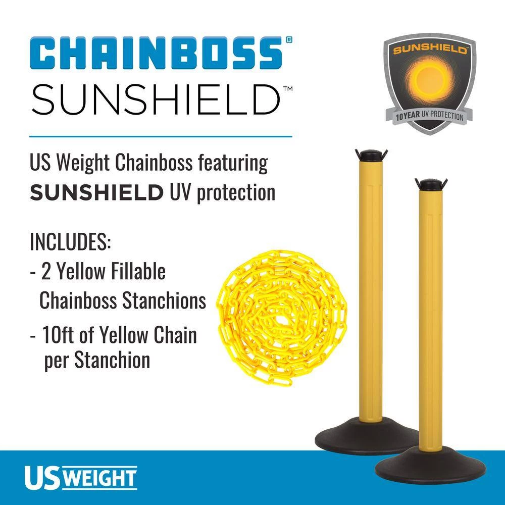 US Weight ChainBoss Yellow Stanchion with 10 ft. of Yellow Plastic Chain per Stanchion- Fillable Base (2-Pack) by USW - Image 3