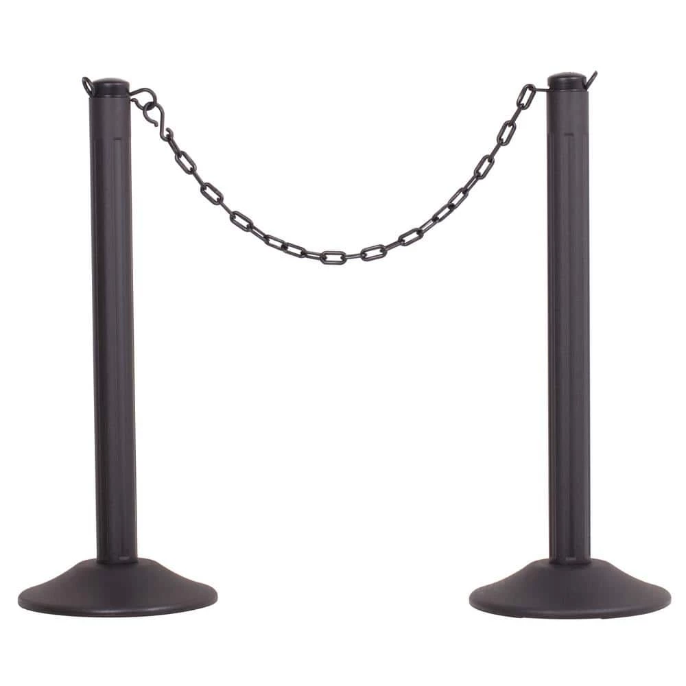 US Weight ChainBoss Black Stanchion with 10 ft. Black Plastic Chain per Stanchion- Weighted Bases (2-Pack) by USW