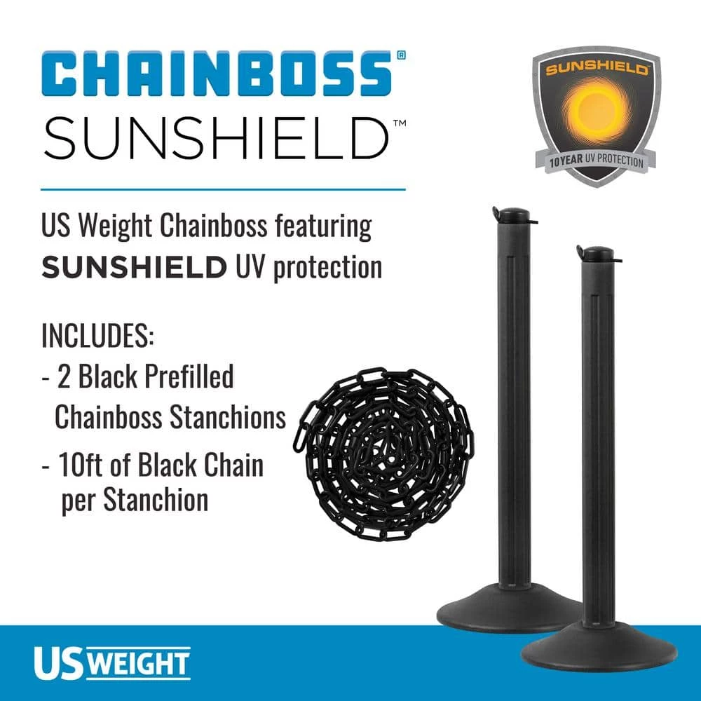 US Weight ChainBoss Black Stanchion with 10 ft. Black Plastic Chain per Stanchion- Weighted Bases (2-Pack) by USW - Image 2