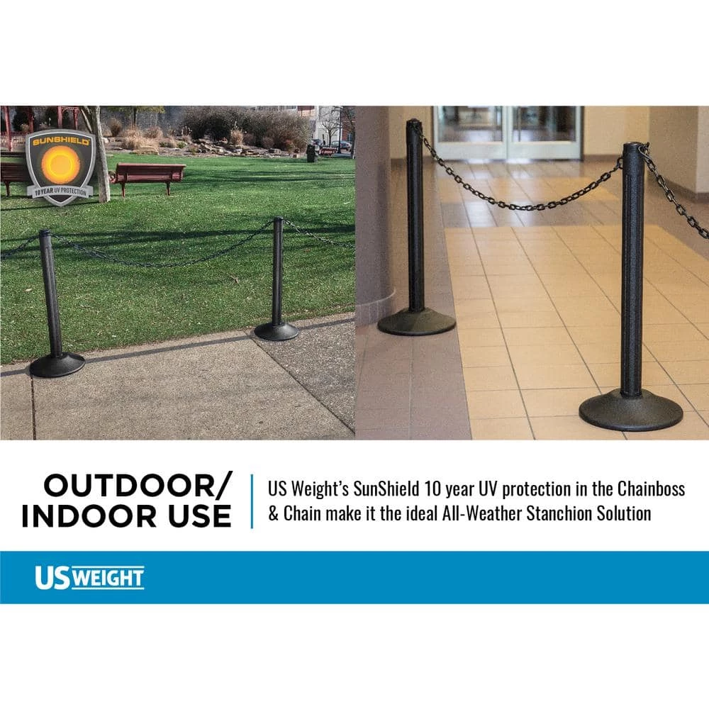 US Weight ChainBoss Black Stanchion with 10 ft. Yellow Plastic Chain per Stanchion- Weighted Bases (2-Pack) by USW - Image 3