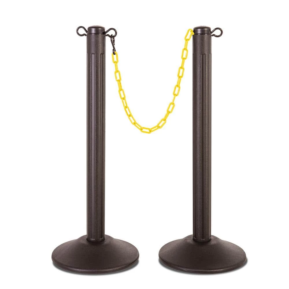 US Weight ChainBoss Black Stanchion with 10 ft. Yellow Plastic Chain per Stanchion- Weighted Bases (2-Pack) by USW