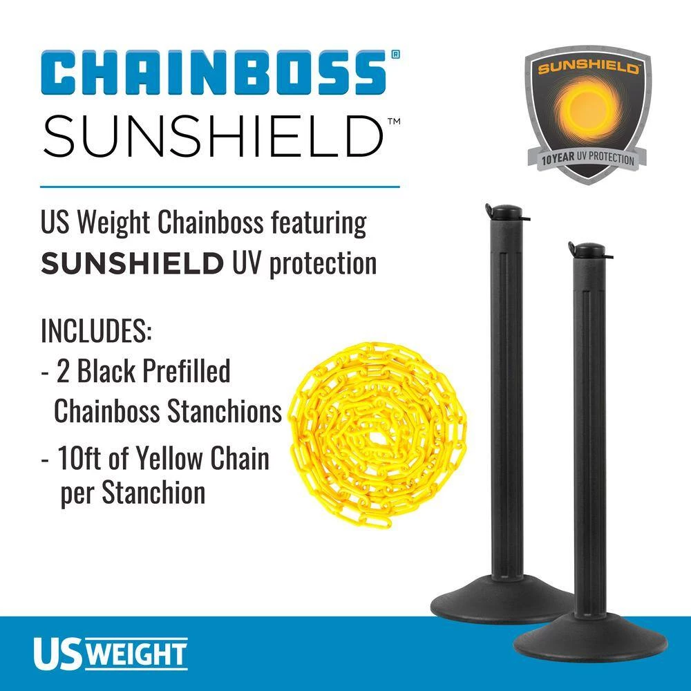 US Weight ChainBoss Black Stanchion with 10 ft. Yellow Plastic Chain per Stanchion- Weighted Bases (2-Pack) by USW - Image 2
