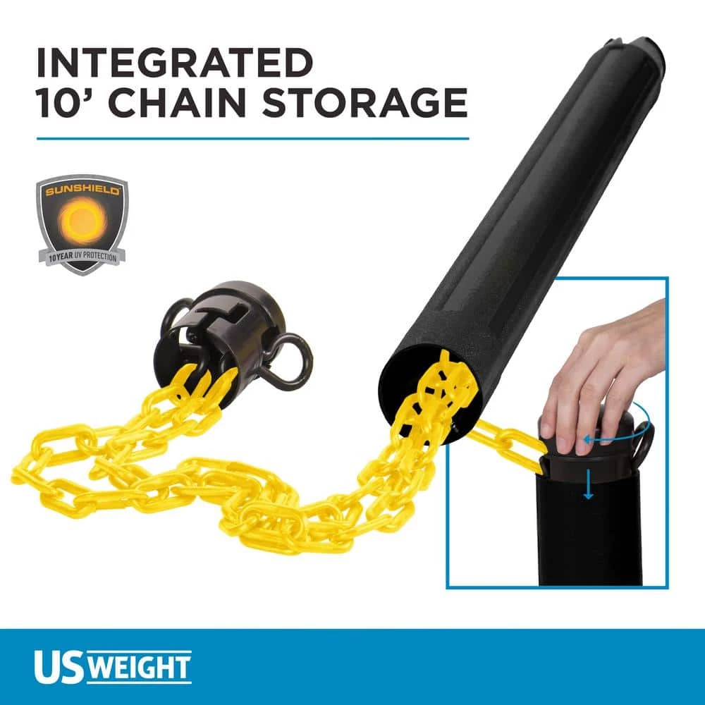 US Weight ChainBoss Stanchions with 10 ft. of Yellow Plastic Chain and Solar Yellow Lights - Weighted Base by USW - Image 6