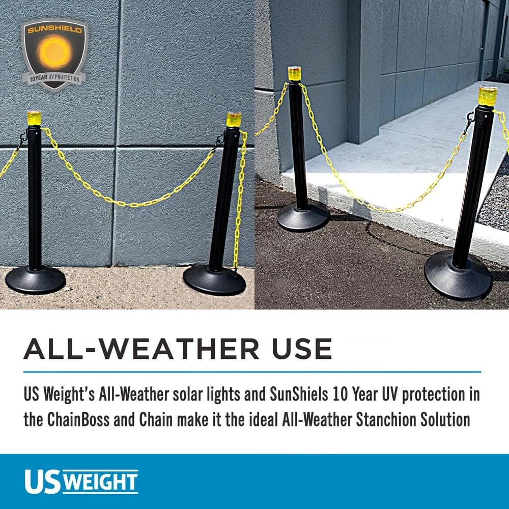 US Weight ChainBoss Stanchions with 10 ft. of Yellow Plastic Chain and Solar Yellow Lights - Weighted Base by USW - Image 4
