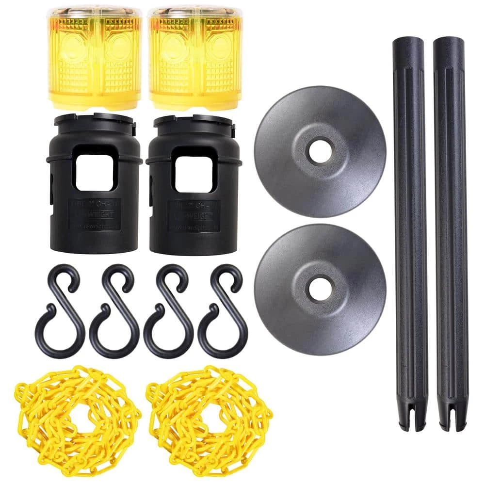US Weight ChainBoss Stanchions with 10 ft. of Yellow Plastic Chain and Solar Yellow Lights - Weighted Base by USW - Image 8