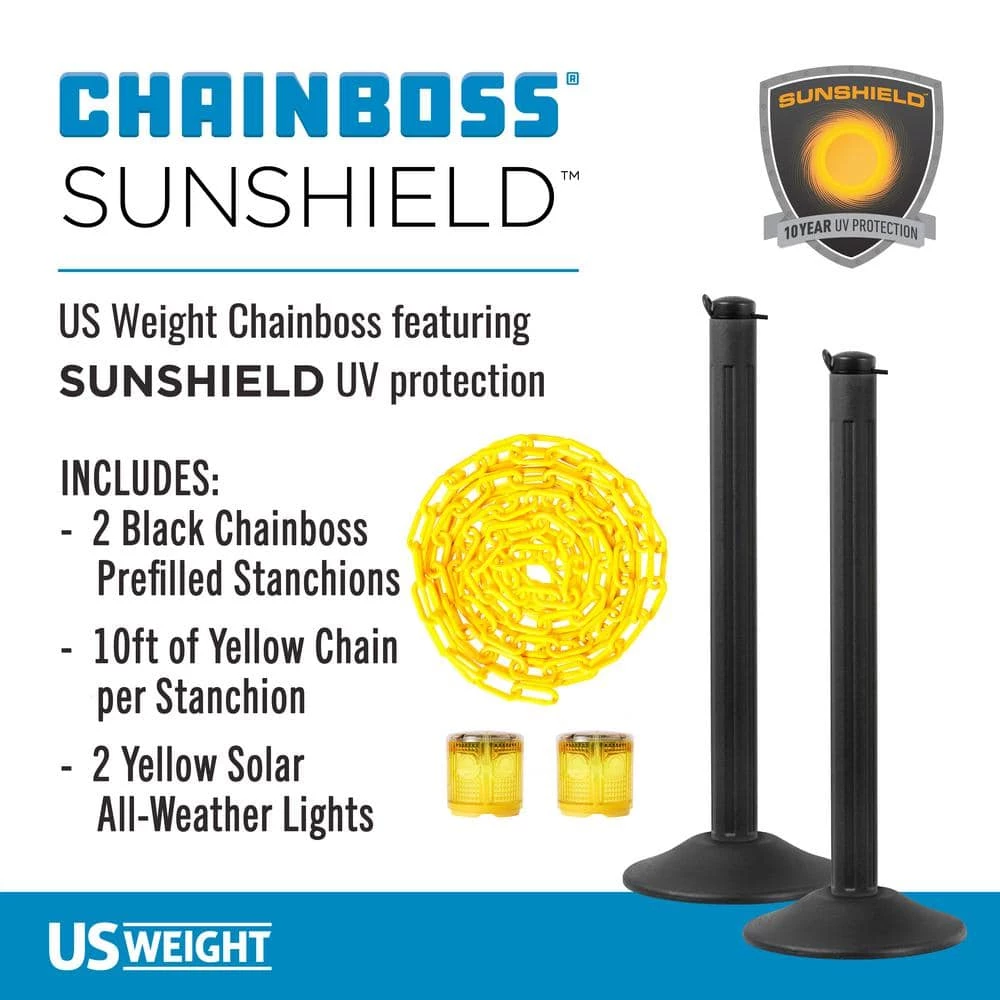 US Weight ChainBoss Stanchions with 10 ft. of Yellow Plastic Chain and Solar Yellow Lights - Weighted Base by USW - Image 3
