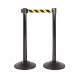 US Weight Heavy-Duty Black Premium Steel Stanchion with 7.5 ft. Chevron Retractable Belt (2-Pack) by USW