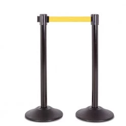 US Weight Heavy-Duty Black Premium Steel Stanchion with 7.5 ft. Yellow Retractable Belt (2-Pack) by USW