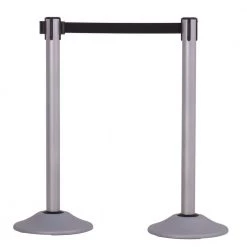US Weight Heavy-Duty Silver Premium Steel Stanchion with 7.5 ft. Black Retractable Belt (2-Pack) by USW