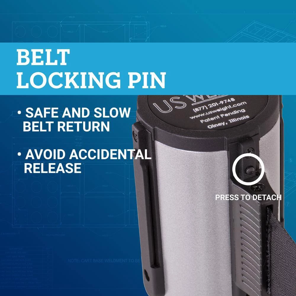 US Weight Heavy-Duty Silver Premium Steel Stanchion with 7.5 ft. Blue Retractable Belt (2-Pack) by USW - Image 3