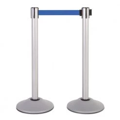 US Weight Heavy-Duty Silver Premium Steel Stanchion with 7.5 ft. Blue Retractable Belt (2-Pack) by USW