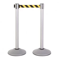 US Weight Heavy-Duty Silver Premium Steel Stanchion with 7.5 ft. Chevron Retractable Belt (2-Pack) by USW