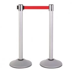 US Weight Heavy-Duty Silver Premium Steel Stanchion with 7.5 ft. Red Retractable Belt (2-Pack) by USW