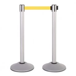 US Weight Heavy-Duty Silver Premium Steel Stanchion with 7.5 ft. Yellow Retractable Belt (2-Pack) by USW